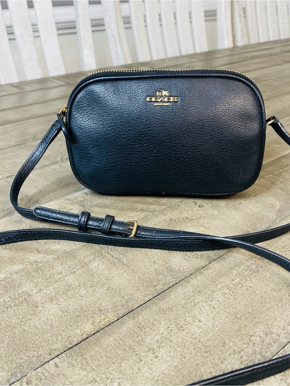 Coach Mini Jamie Camera Bag Black Pebbled Leather Crossbody Handbag Gold